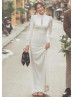 Long Sleeve Ivory Satin Keyhole Back Minimalist Wedding Dress